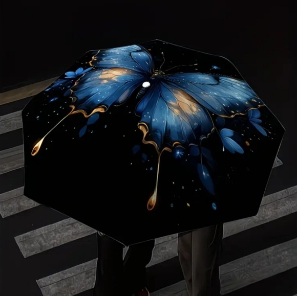 🆕️☔️🦋 BLUE BUTTERFLY BURST COMPACT UMBRELLA🦋☔️ - Picture 2 of 8